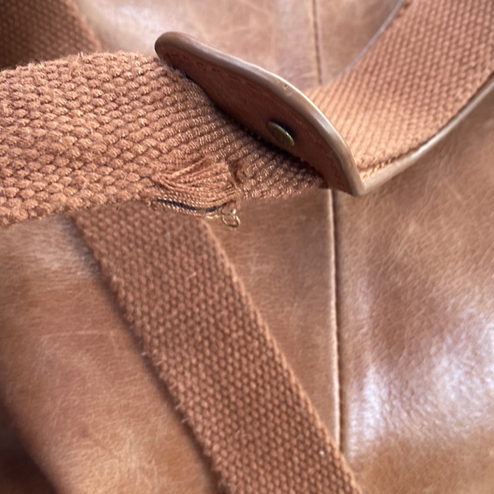 Embossed Tan Leather Backpack - Picture 4 of 6